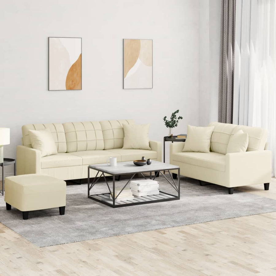 3-Delige Loungeset Met Kussens Kunstleer Kleurig Crème met kussens en voetenbankje