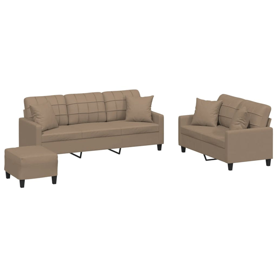 3-Delige Loungeset Met Kussens Kunstleer Kleurig Cappuccino met kussens en voetenbankje