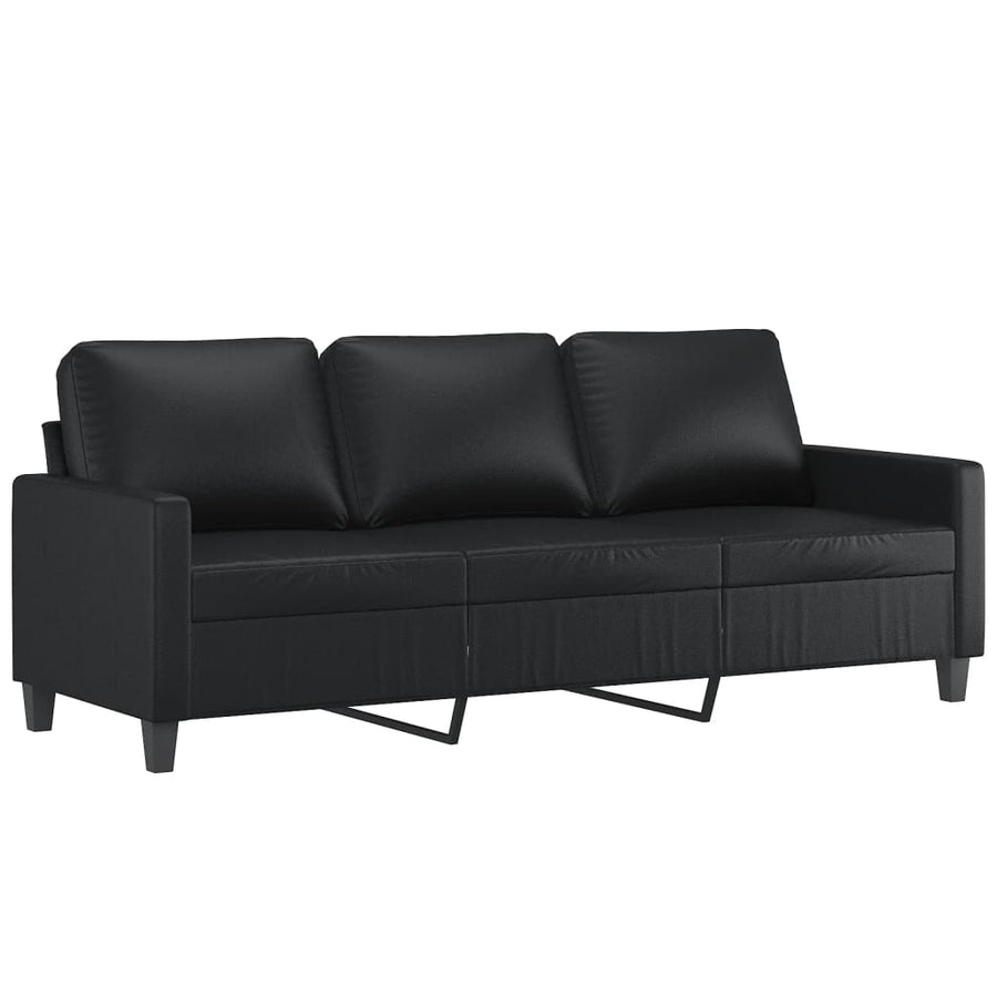 3-delige Loungeset met kussens kunstleer zwart Zwart met kussens