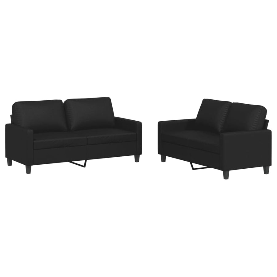 2-Delige Loungeset Kunstleer Zwart met kussens