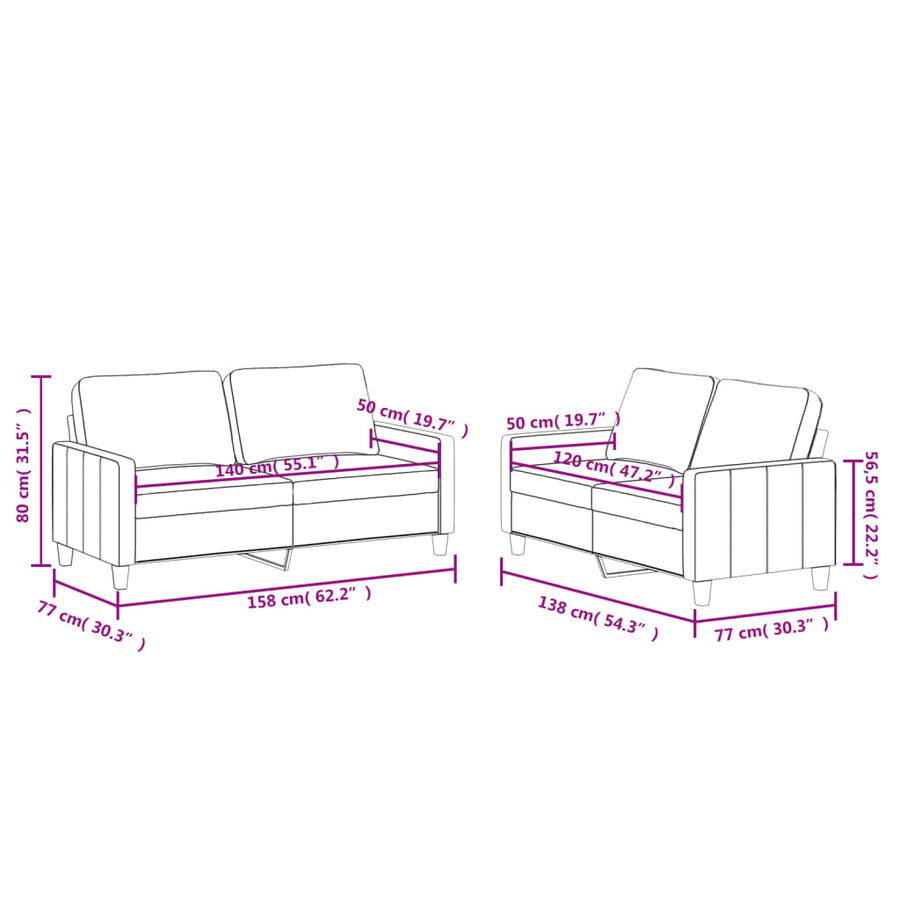 2-Delige Loungeset Kunstleer Cappuccino met kussens