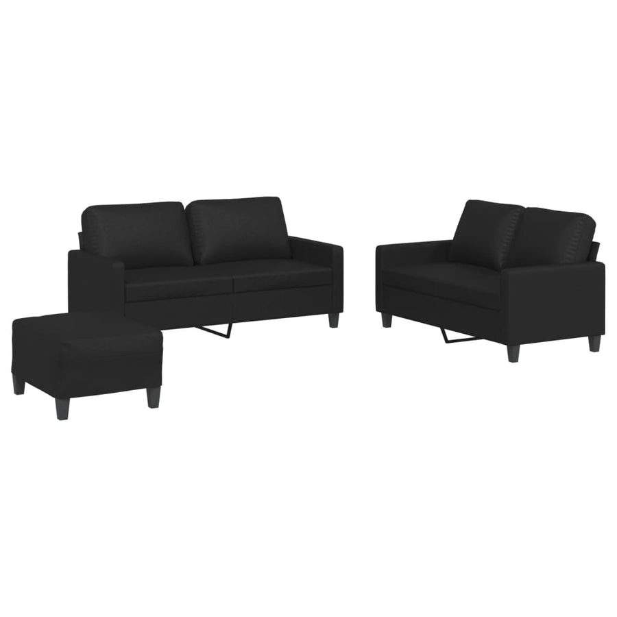 3-Delige Loungeset Met Kussens Kunstleer Zwart met kussens en voetenbankje