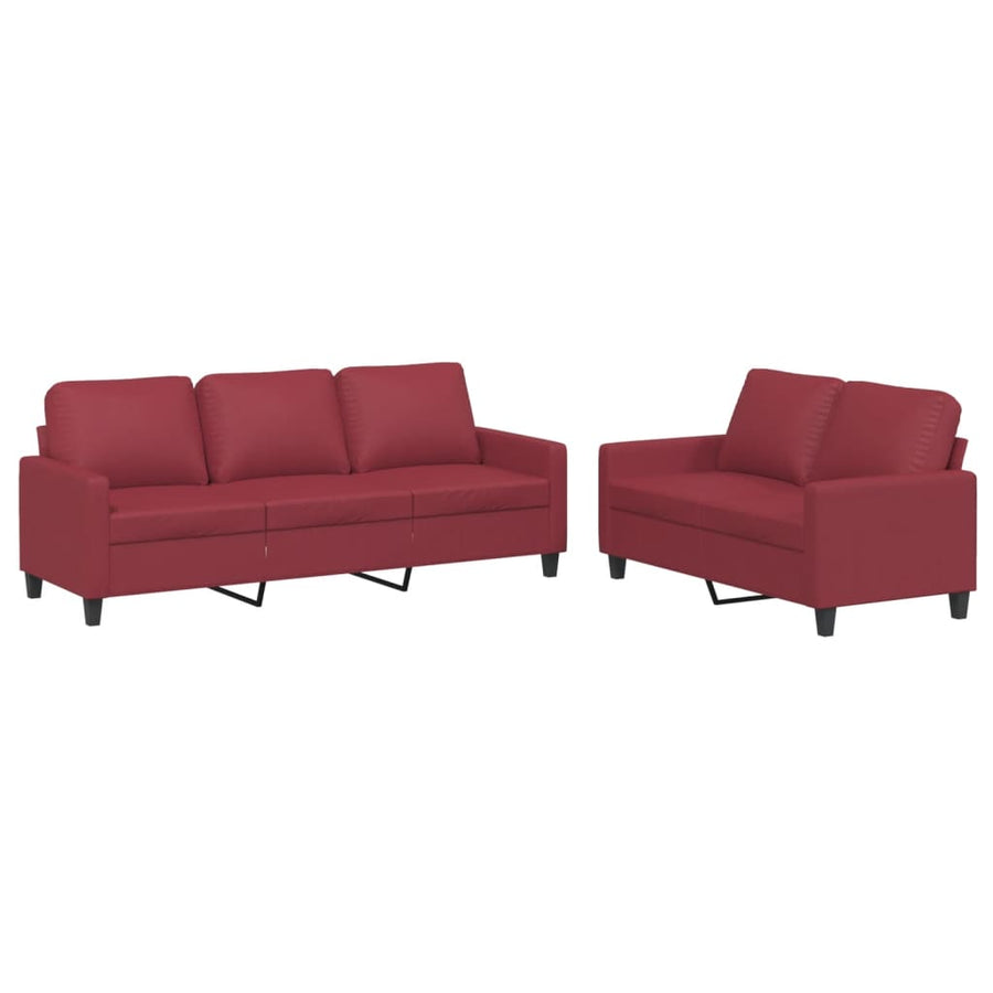 2-delige Loungeset met kussens kunstleer wijnrood