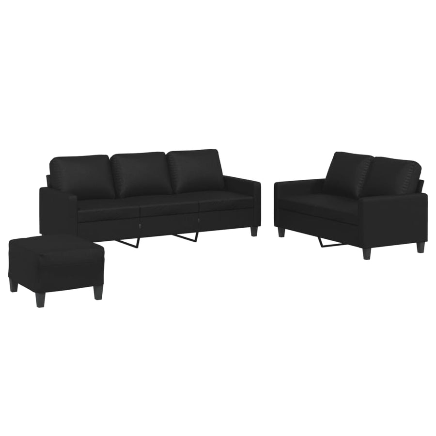 3-Delige Loungeset Met Kussens Kunstleer Zwart met kussens en voetenbankje