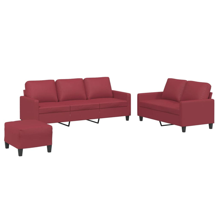 3-delige Loungeset met kussens kunstleer wijnrood