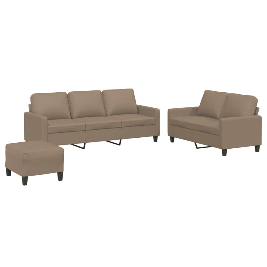 3-Delige Loungeset Met Kussens Kunstleer Cappuccino met kussens en voetenbankje