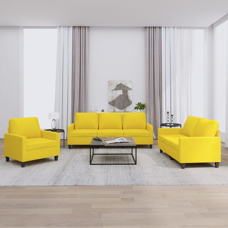 3-Delige Loungeset Stof Lichtgeel