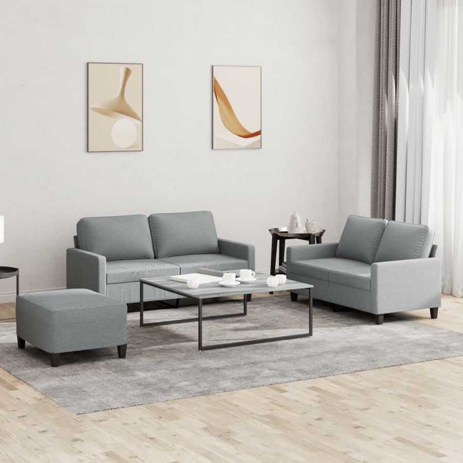 3-Delige Loungeset Met Kussens Stof Lichtgrijs met kussens en voetenbankje
