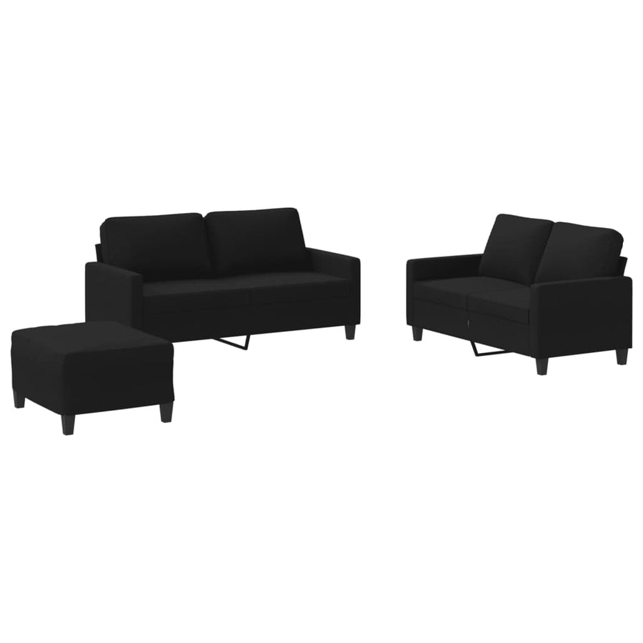 3-Delige Loungeset Met Kussens Stof Zwart met kussens en voetenbankje