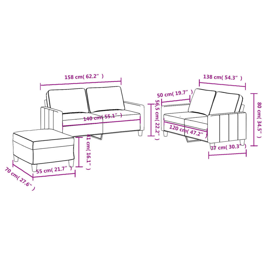 3-Delige Loungeset Met Kussens Stof Taupe met kussens en voetenbankje