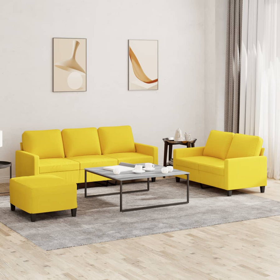 3-Delige Loungeset Met Kussens Stof Lichtgeel