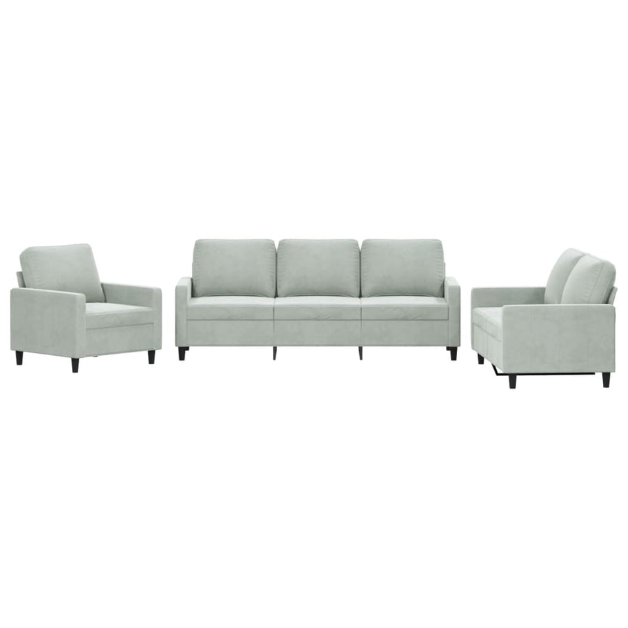 3-Delige Loungeset Fluweel Lichtgrijs met kussens