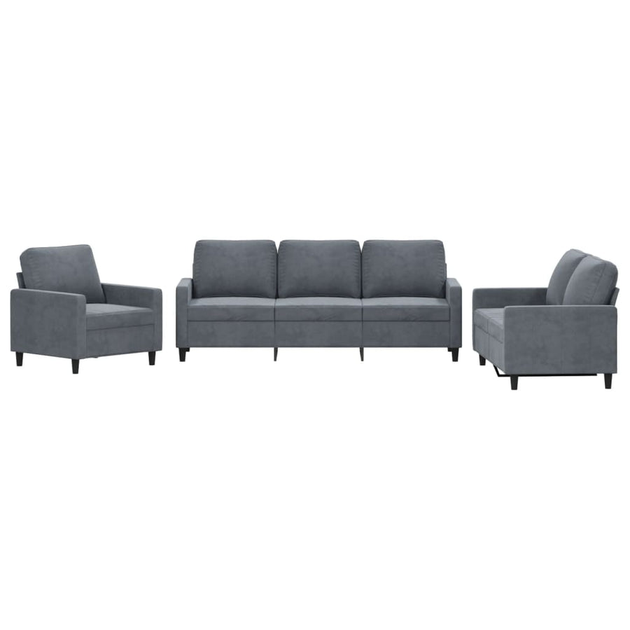 3-Delige Loungeset Fluweel Donkergrijs met kussens