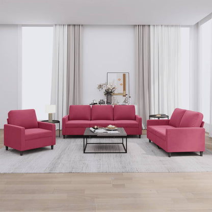 3-Delige Loungeset Fluweel Wijnrood met kussens