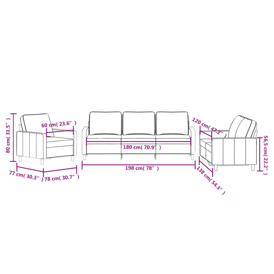 3-Delige Loungeset Fluweel Kleurig Crème met kussens