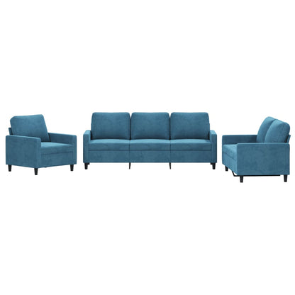3-Delige Loungeset Fluweel Blauw met kussens