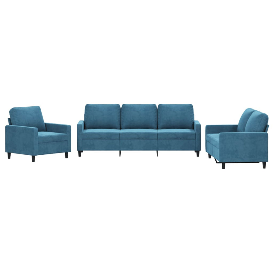 3-Delige Loungeset Fluweel Blauw met kussens