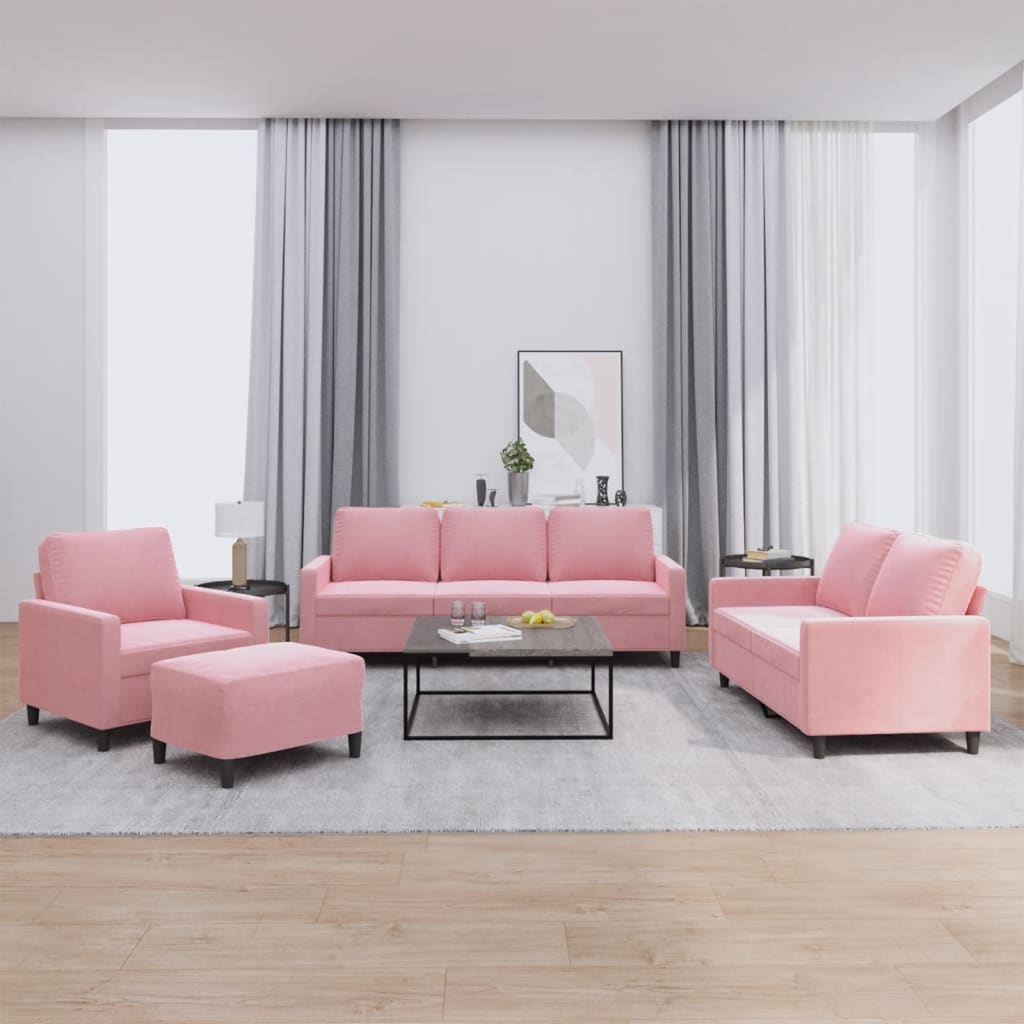 4-Delige Loungeset Met Kussens Fluweel Roze