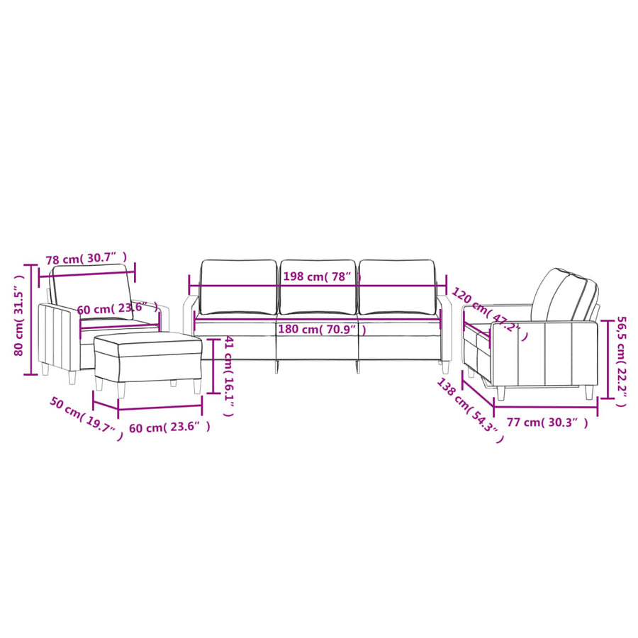 4-Delige Loungeset Met Kussens Fluweel Wijnrood met kussens en voetenbankje