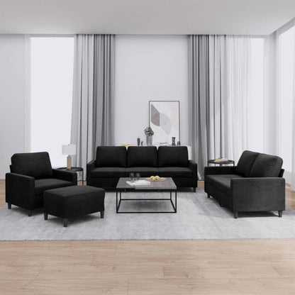 4-Delige Loungeset Met Kussens Fluweel Zwart met kussens en voetenbankje