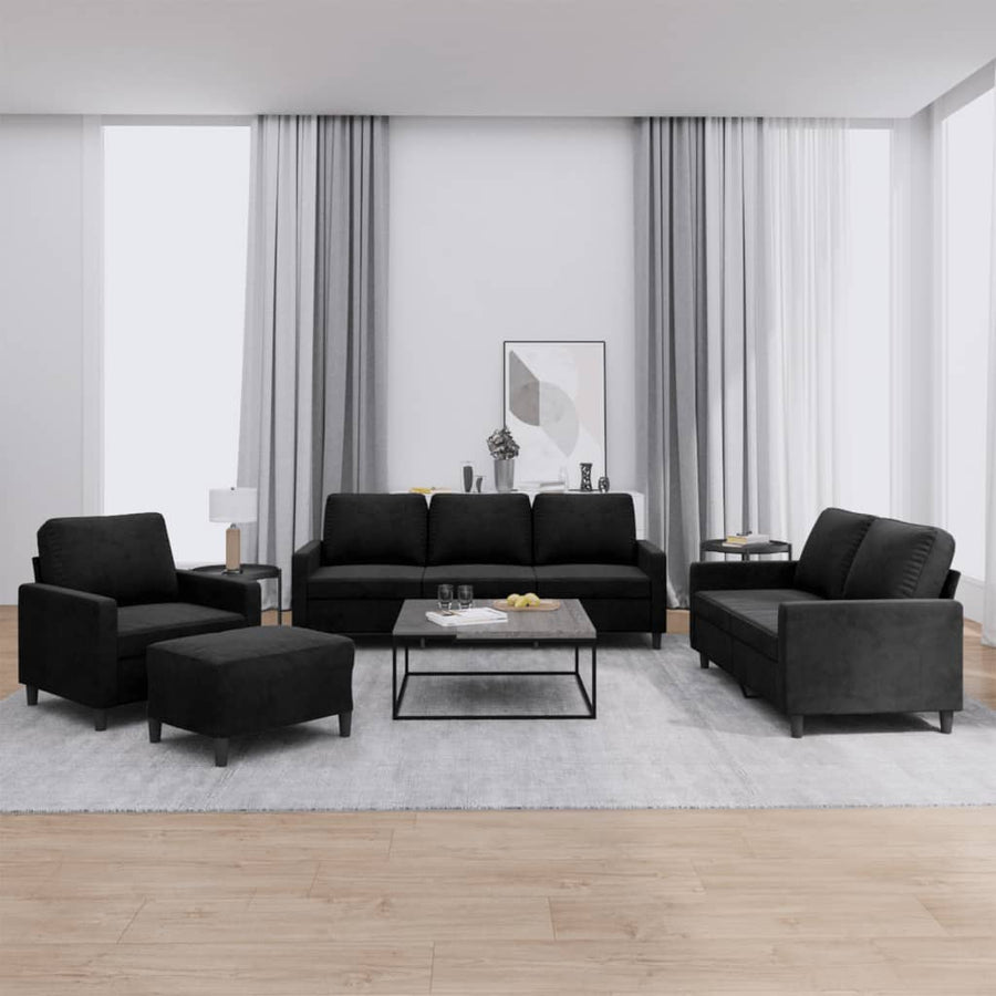 4-Delige Loungeset Met Kussens Fluweel Zwart met kussens en voetenbankje