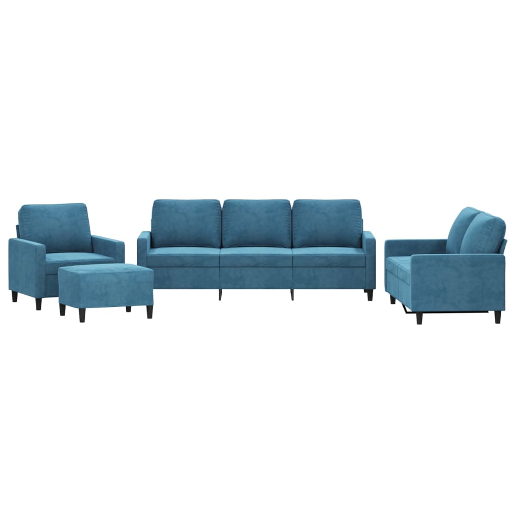 4-delige Loungeset met kussens fluweel blauw