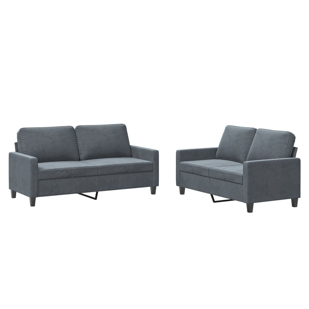 2-Delige Loungeset Fluweel Donkergrijs met kussens