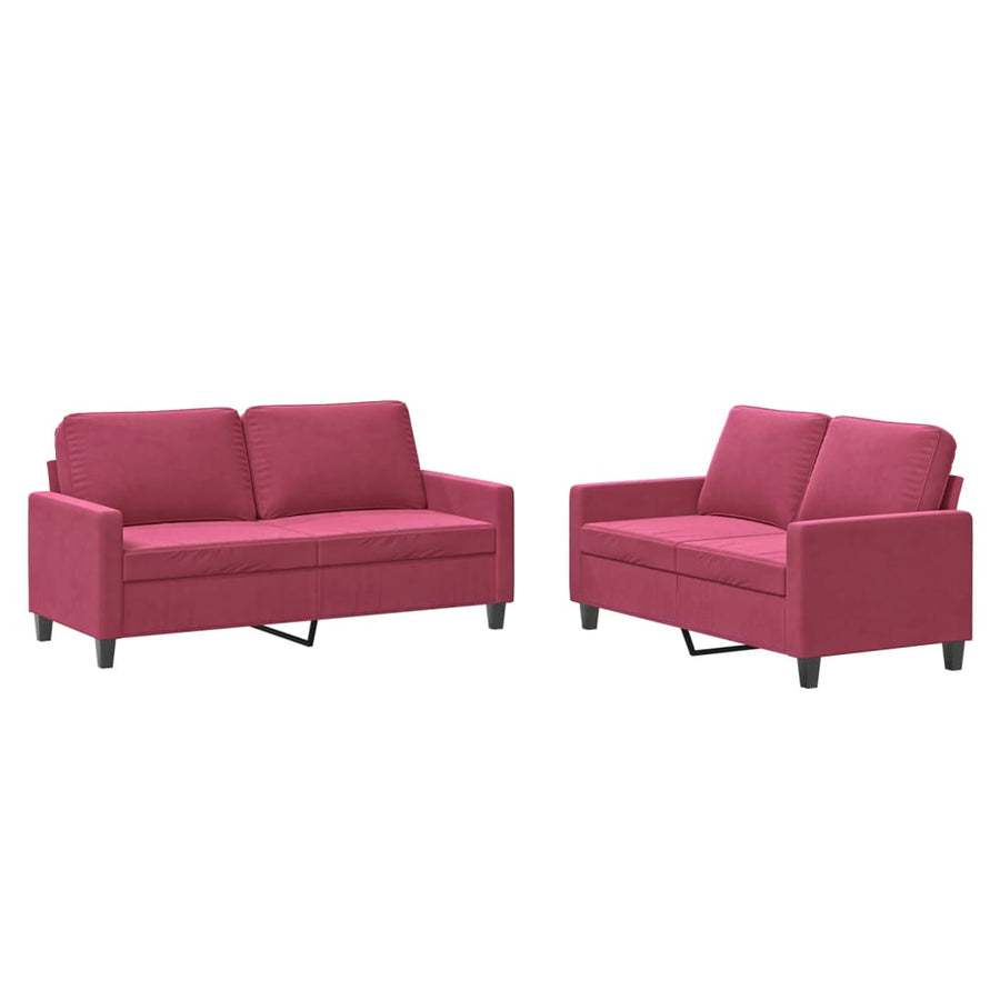 2-Delige Loungeset Fluweel Wijnrood met kussens