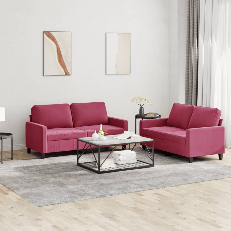 2-Delige Loungeset Fluweel Wijnrood met kussens