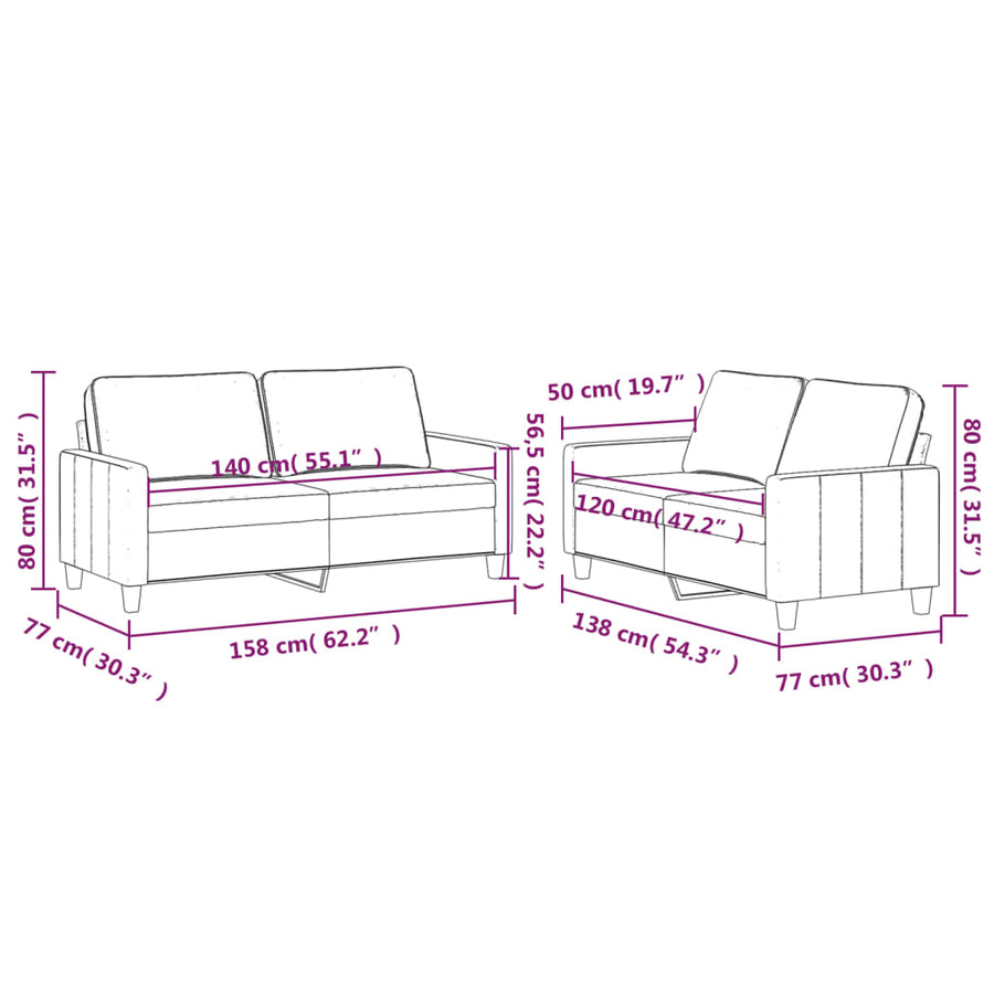 2-Delige Loungeset Fluweel Kleurig Crème met kussens