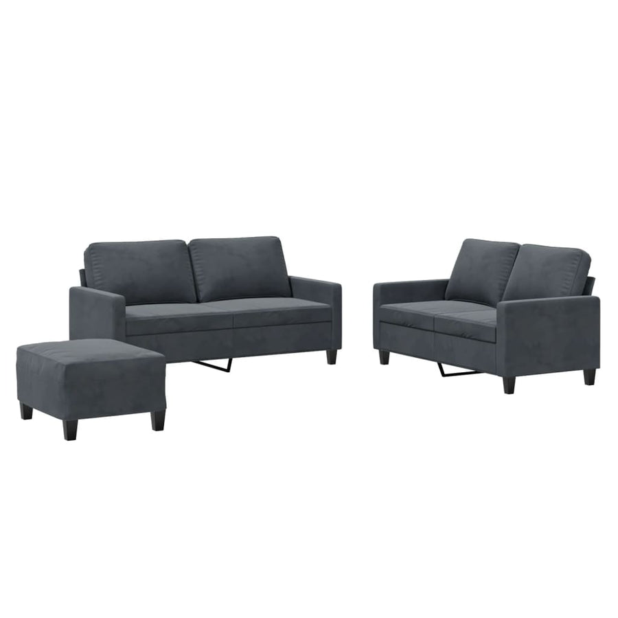 3-Delige Loungeset Met Kussens Fluweel Donkergrijs met kussens en voetenbankje