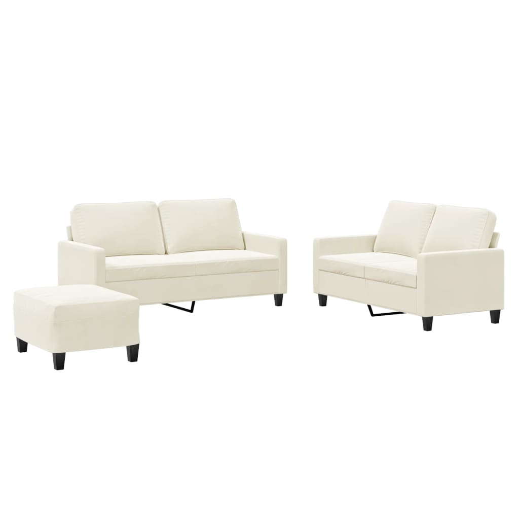 3-Delige Loungeset Met Kussens Fluweel Kleurig Crème