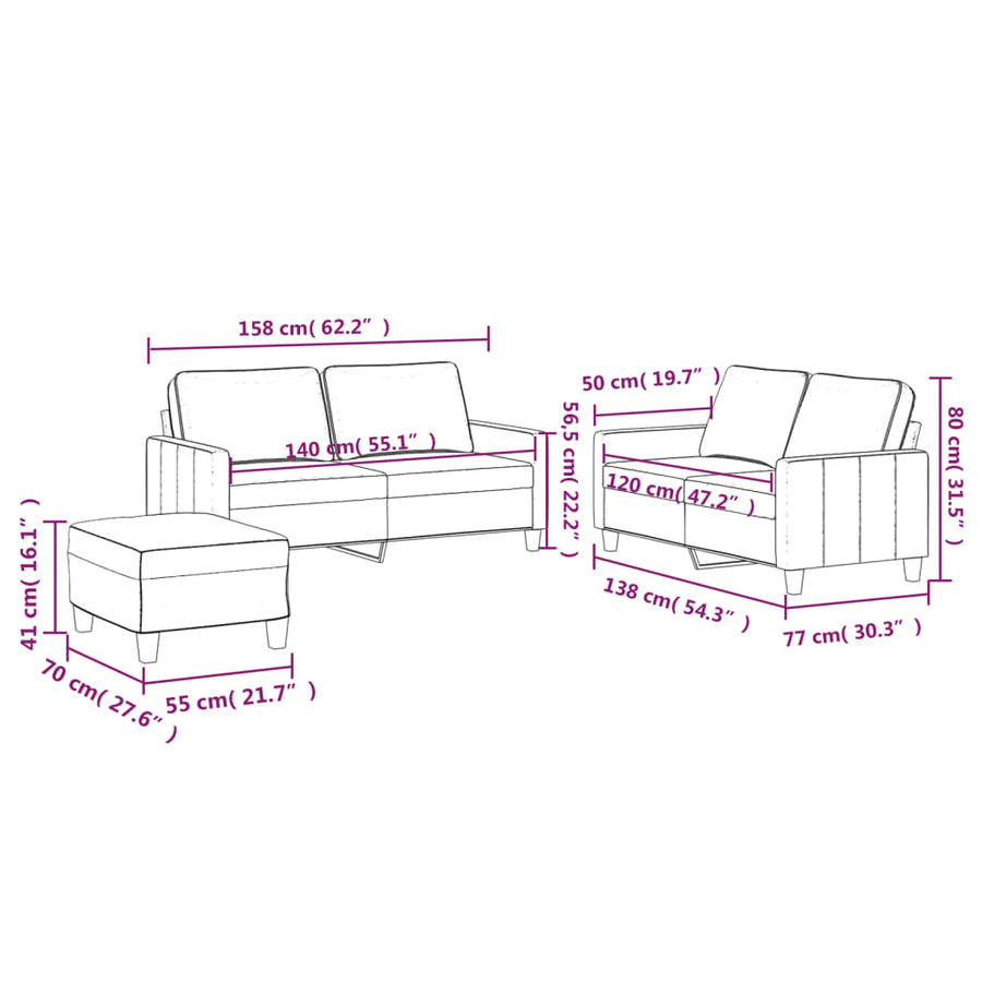 3-Delige Loungeset Met Kussens Fluweel Kleurig Crème