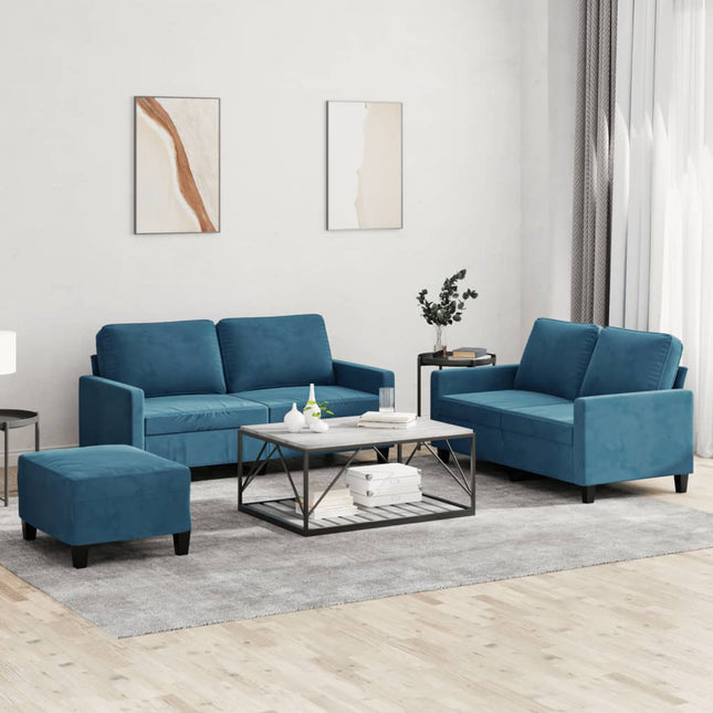 3-delige Loungeset met kussens fluweel blauw