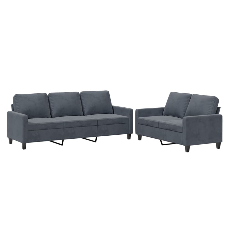 2-Delige Loungeset Fluweel Donkergrijs met kussens
