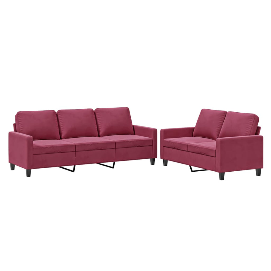 2-Delige Loungeset Fluweel Wijnrood met kussens