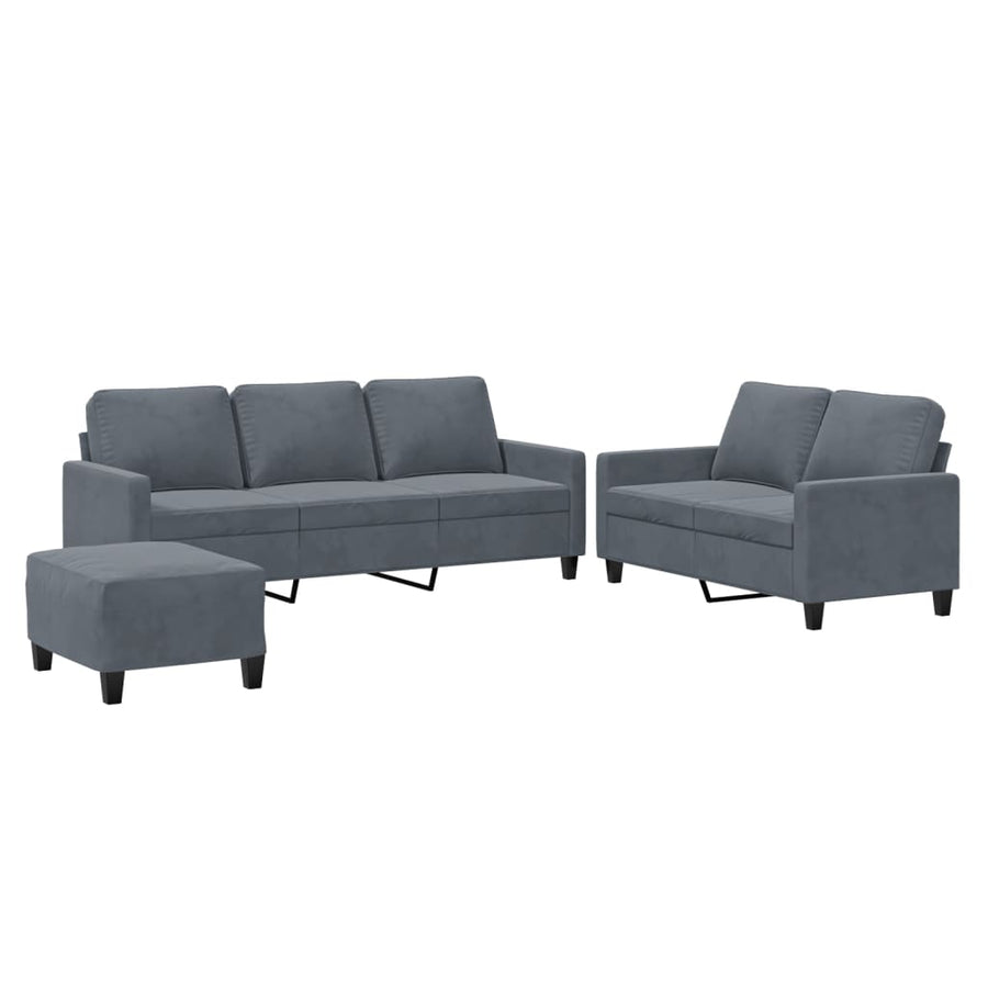 3-Delige Loungeset Met Kussens Fluweel Donkergrijs met kussens en voetenbankje