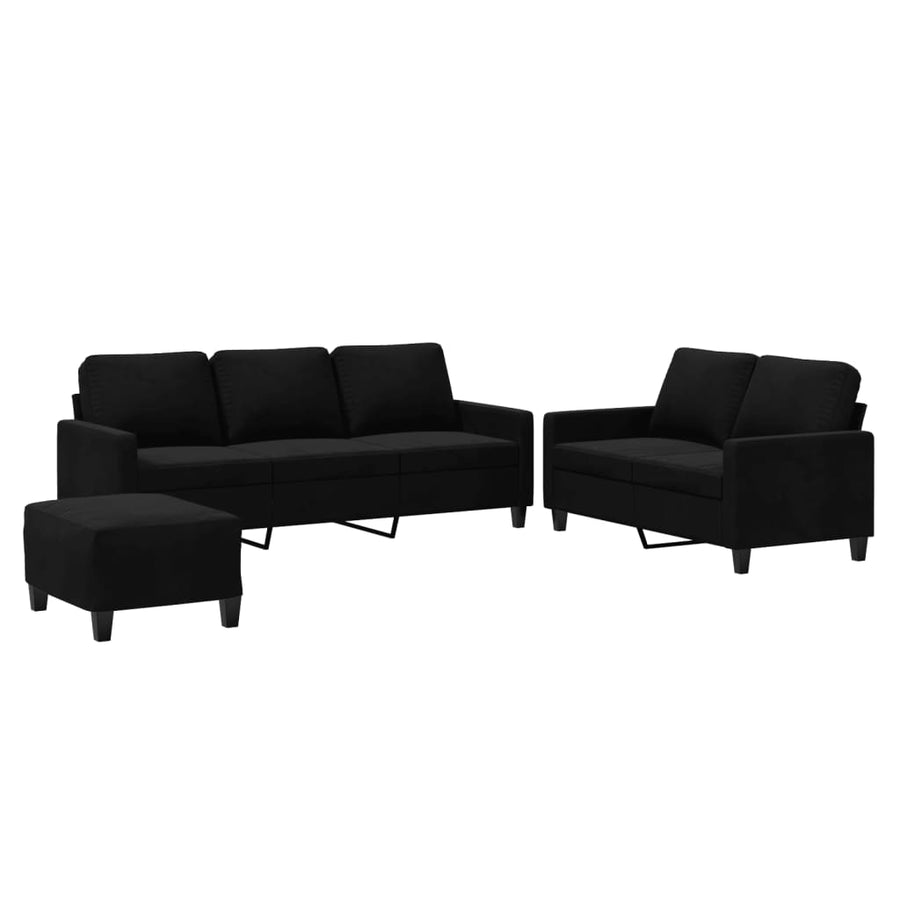 3-Delige Loungeset Met Kussens Fluweel Zwart met kussens en voetenbankje