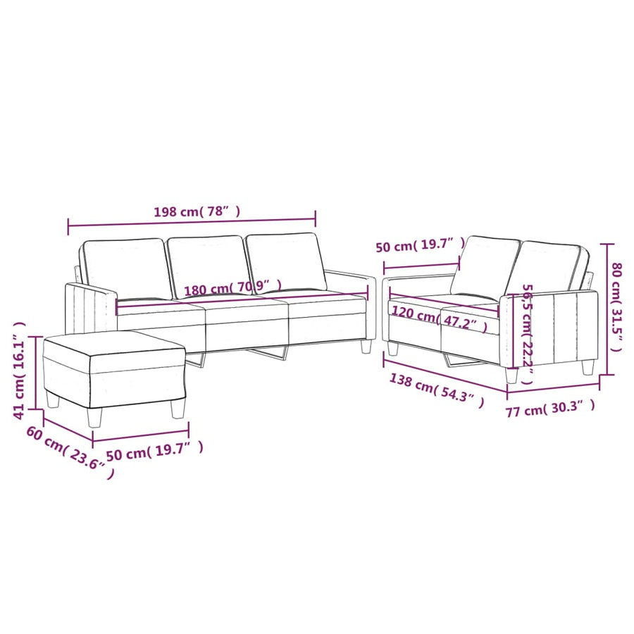 3-delige Loungeset met kussens fluweel blauw