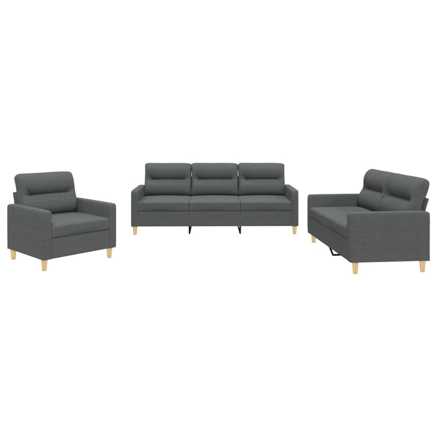 3-Delige Loungeset Stof Donkergrijs met kussens