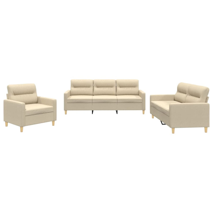 3-delige Loungeset met kussens stof crèmekleurig Crème met kussens