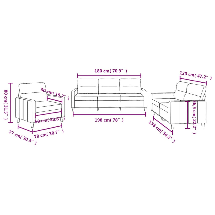 3-delige Loungeset met kussens stof crèmekleurig Crème met kussens