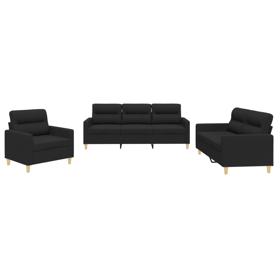 3-delige loungeset met kussens stof zwart Zwart met kussens