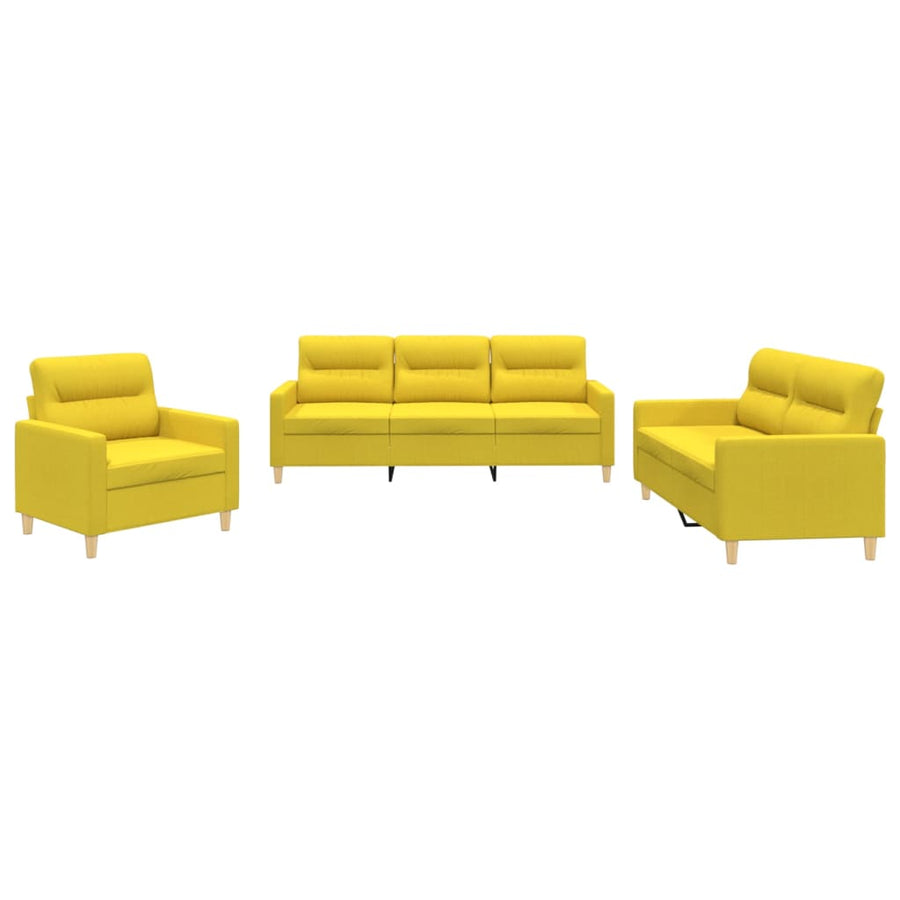 3-delige Loungeset met kussens stof lichtgeel Lichtgeel met kussens