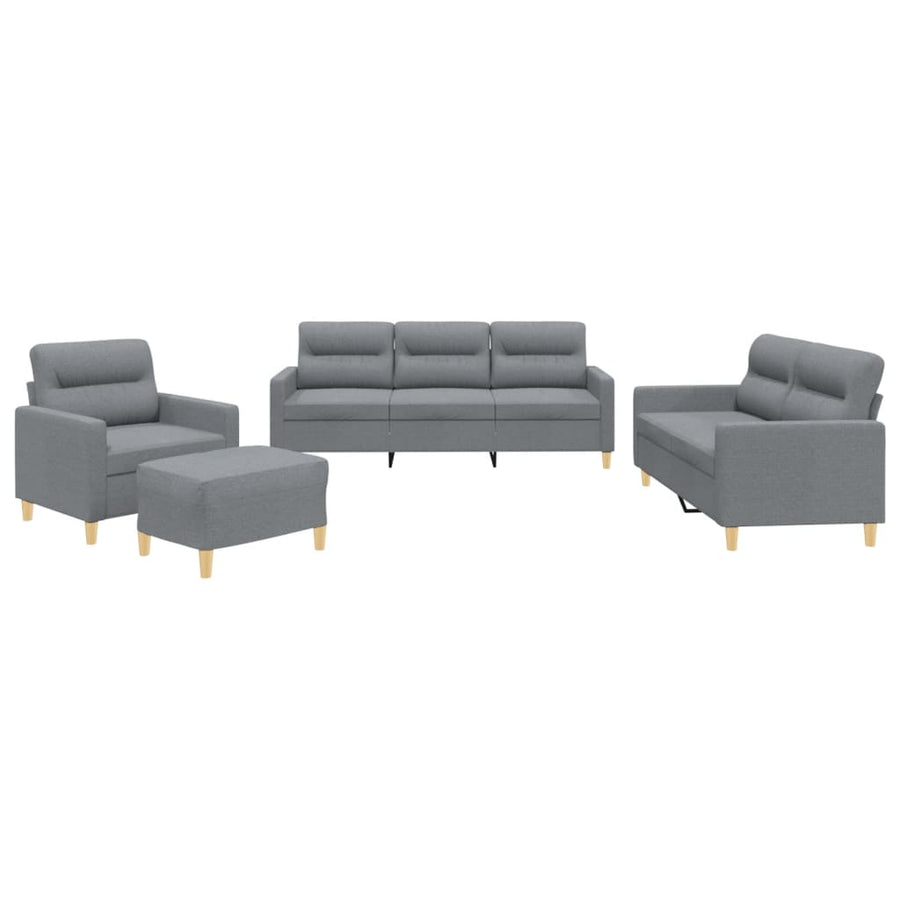 4-delige Loungeset met kussens stof lichtgrijs Lichtgrijs met kussens en voetenbankje