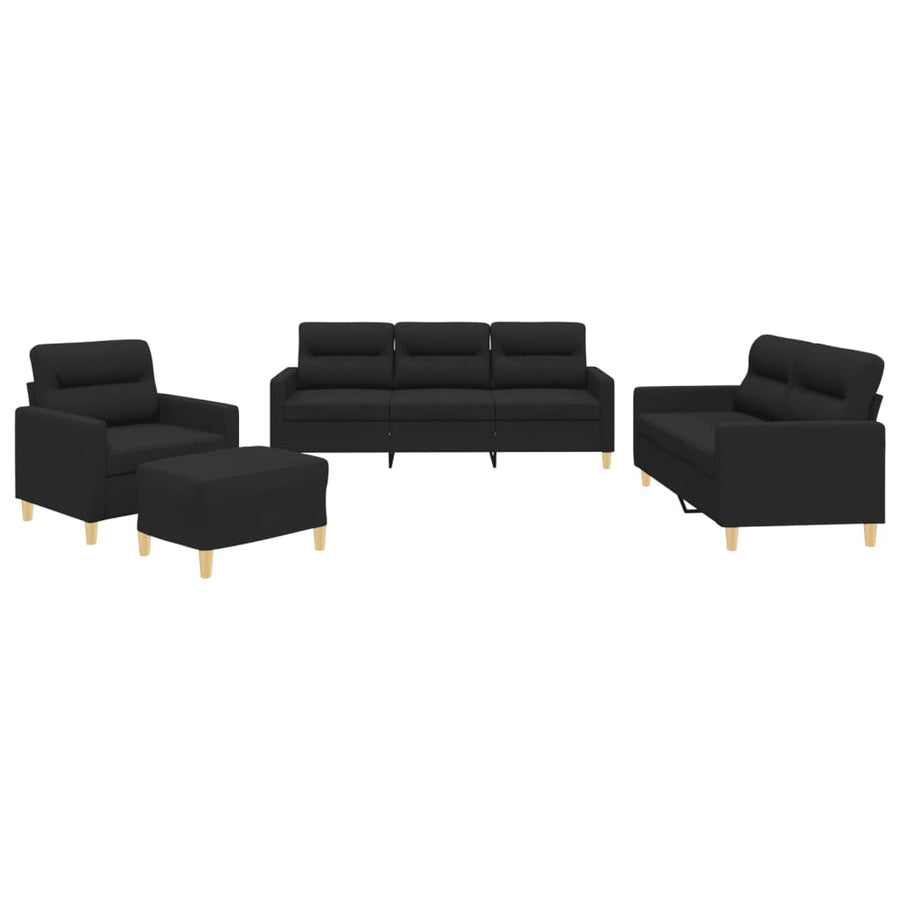 4-delige loungeset met kussens stof zwart Zwart