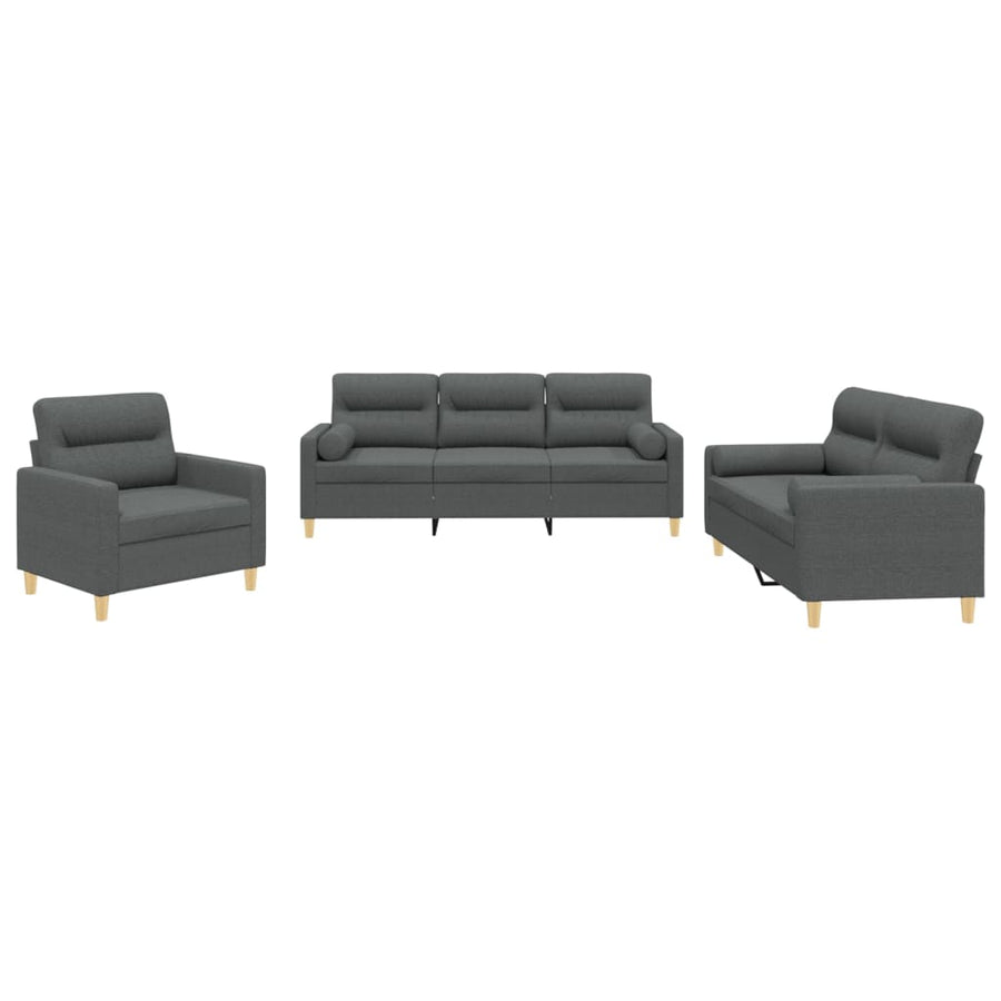 3-delige Loungeset met kussens stof donkergrijs Donkergrijs met kussens