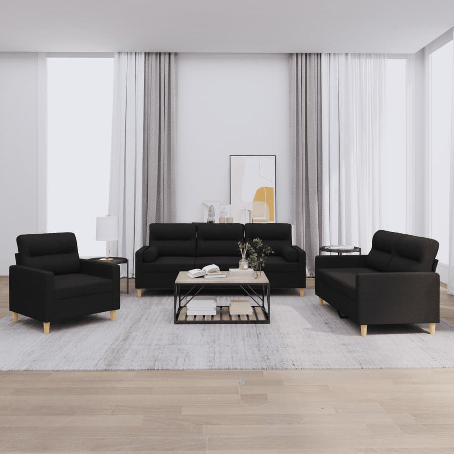 3-Delige Loungeset Stof Zwart met kussens