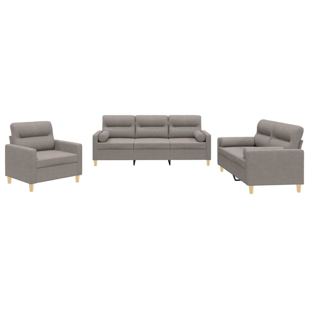 3-delige Loungeset met kussens stof taupe Taupe met kussens