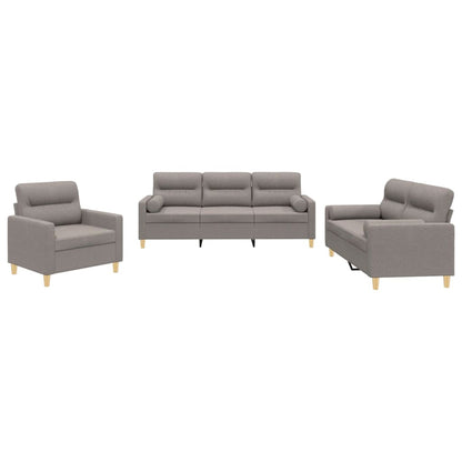 3-delige Loungeset met kussens stof taupe Taupe met kussens